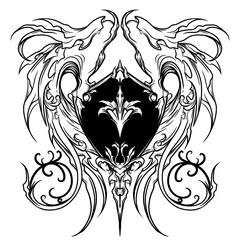 Black and white new tribal illustration of classic medieval shield ornament