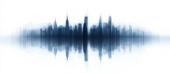 Fototapeta premium Stylized silhouette of a city skyline with an abstract soundwave effect, blending urban and audio themes creatively.