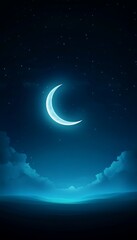 Fototapeta premium A serene night sky featuring a glowing crescent moon and soft clouds, creating a tranquil celestial scene.