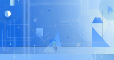 Abstract geometric design in blue tones with various shapes and lines.