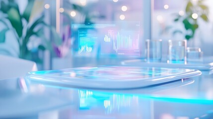 Futuristic Technology Interface, Digital Data,  Blue and White