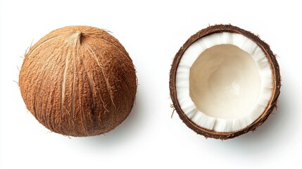 Coconut fruit closeup view isolated over white background