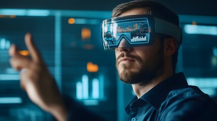 Man Using Futuristic VR Headset, Cyberspace, Innovation