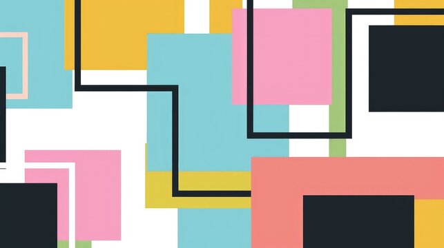 Abstract geometric design featuring colorful shapes and lines.