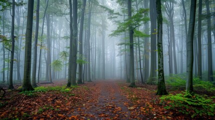 Obraz premium Mystical Forest Path in Fog