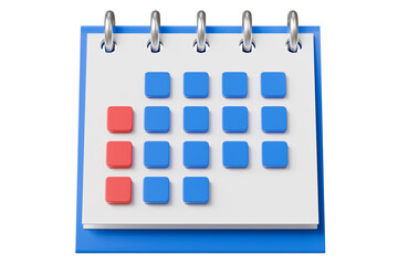 3d Blue Calendar with clock icon on isolated purple background. Reminder notification or Time management concept. Website Ui design icon. Minimal 3d cartoon red calendar time zone icon. 3d render.