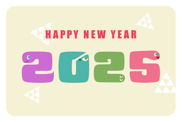 蛇の数字のかわいい年賀状　2025年巳年　横型