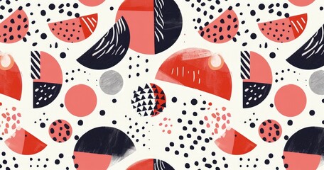 A vibrant abstract pattern featuring geometric shapes and playful colors.
