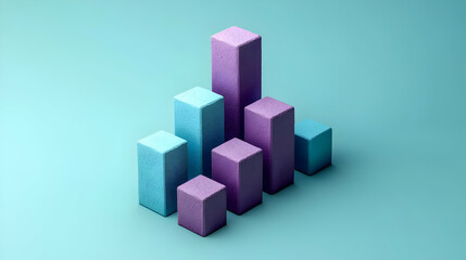Obraz premium Colorful 3D blocks arranged in a pyramid shape on a blue background.