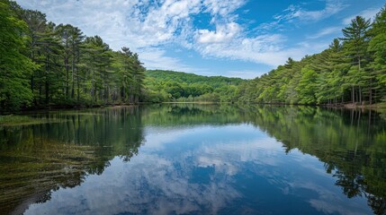 Obraz premium Serene Lake in the Forested Landscape