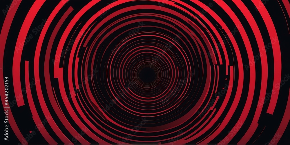 Wall mural abstract vector concentric circles with red to black gradient background