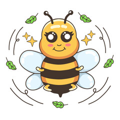 cute kawaii bee meditating cartoon illustration.vector hand drawn on white background