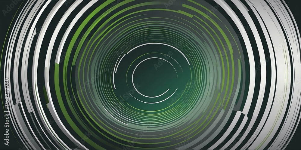 Wall mural abstract vector concentric circles with grey to green gradient background