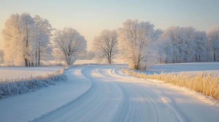 Obraz premium Snow-covered roads in the morning