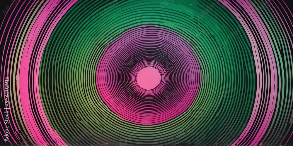 Wall mural abstract vector concentric circles with green to pink gradient background