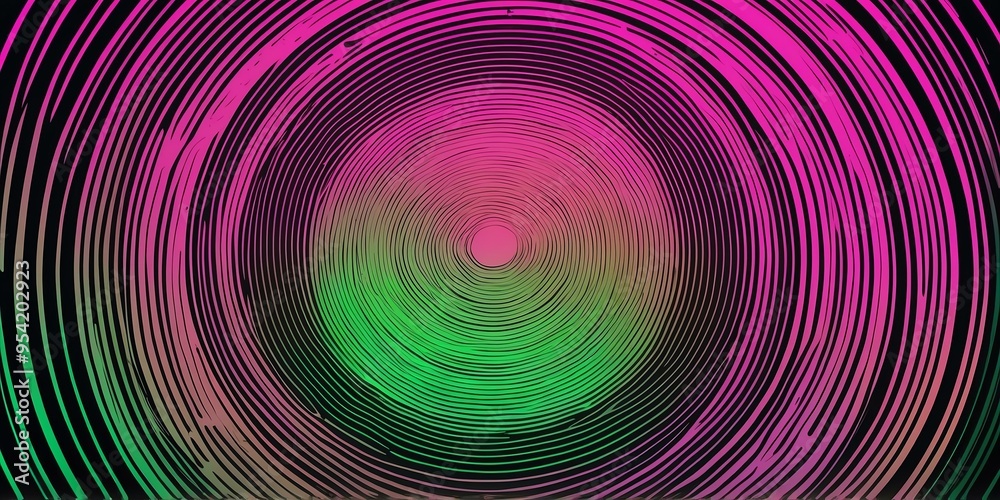 Wall mural abstract vector concentric circles with green to pink gradient background