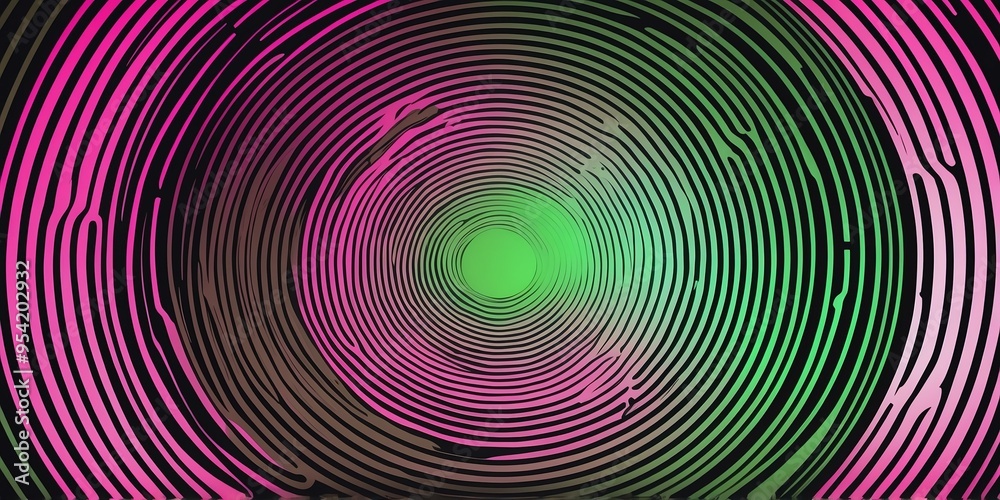 Wall mural abstract vector concentric circles with green to pink gradient background