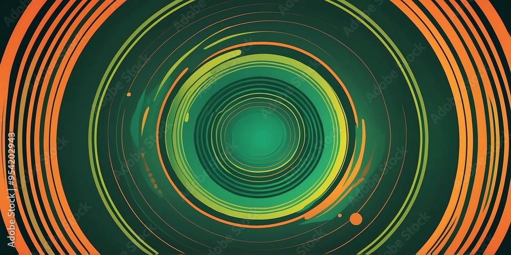 Wall mural abstract vector concentric circles with green to orange gradient background
