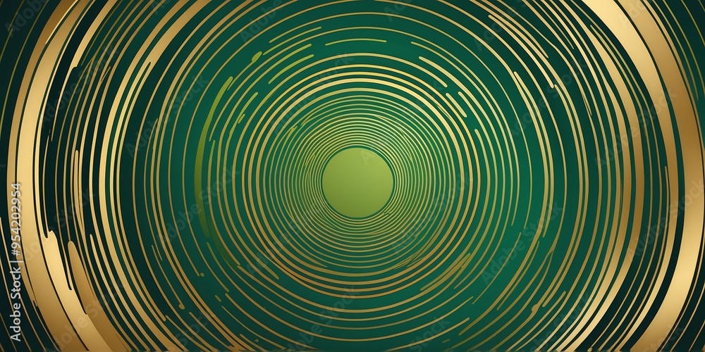 Wall mural abstract vector concentric circles with green to gold gradient background