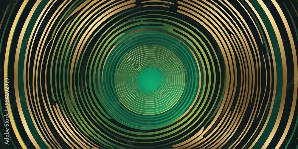 Wall mural abstract vector concentric circles with green to gold gradient background