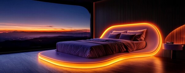 A bedroom with a smart bed that adjusts firmness and temperature for energyefficient sleep