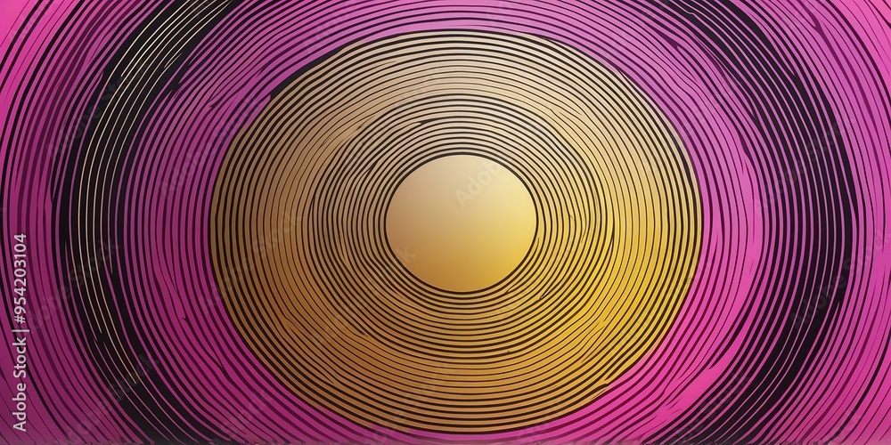 Wall mural abstract vector concentric circles with gold to pink gradient background