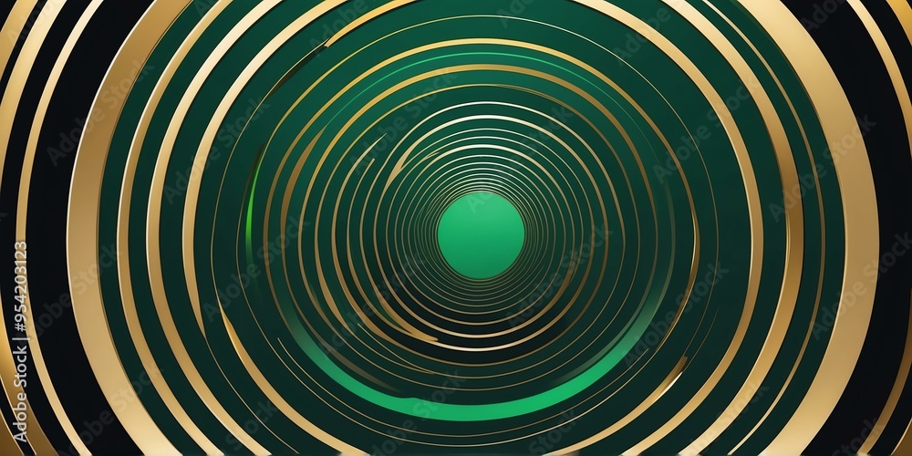Wall mural abstract vector concentric circles with gold to green gradient background