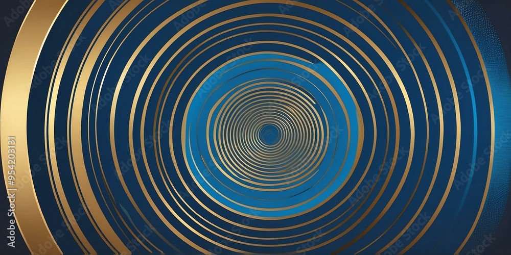 Wall mural abstract vector concentric circles with gold to blue gradient background