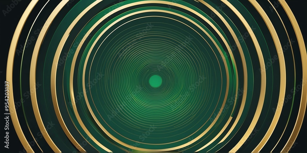 Wall mural abstract vector concentric circles with gold to green gradient background
