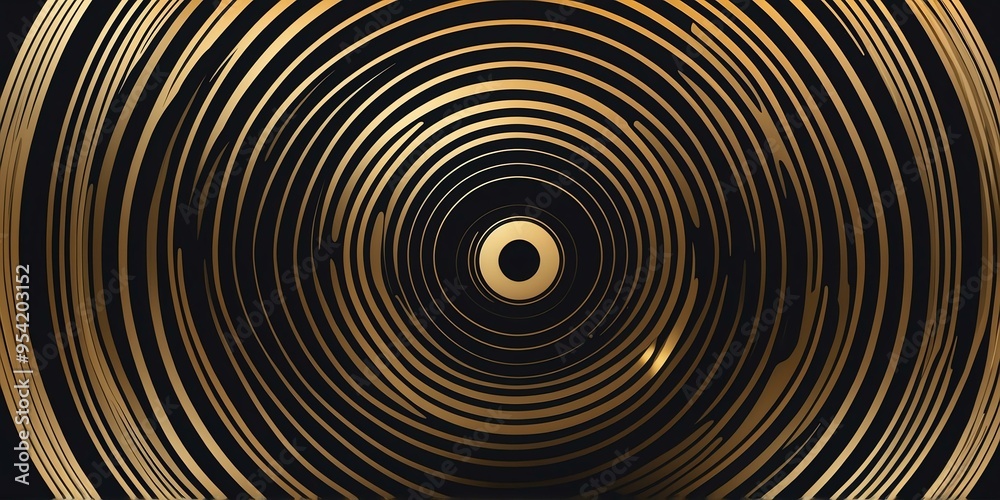 Wall mural abstract vector concentric circles with gold to black gradient background