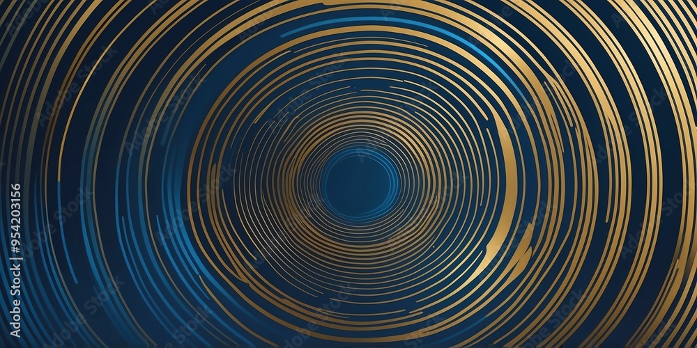 Wall mural abstract vector concentric circles with gold to blue gradient background