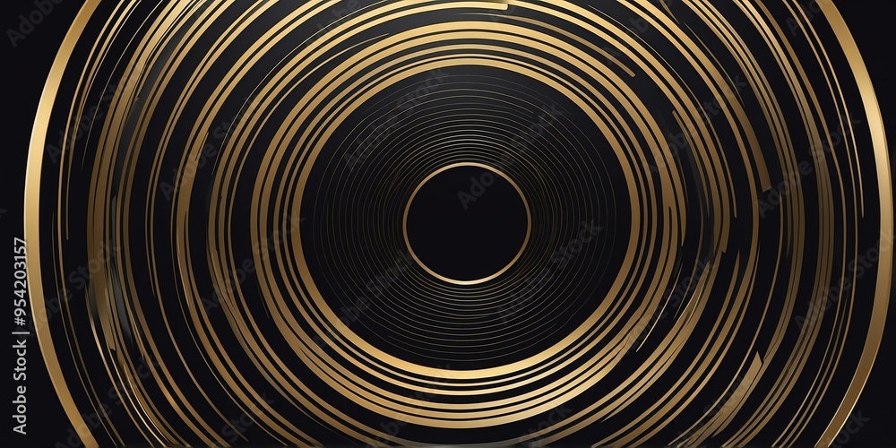 Wall mural abstract vector concentric circles with gold to black gradient background