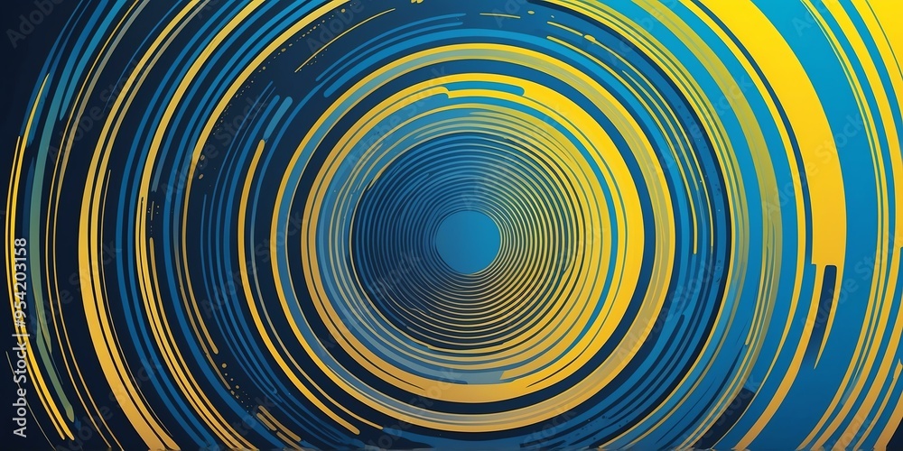 Wall mural abstract vector concentric circles with blue to yellow gradient background