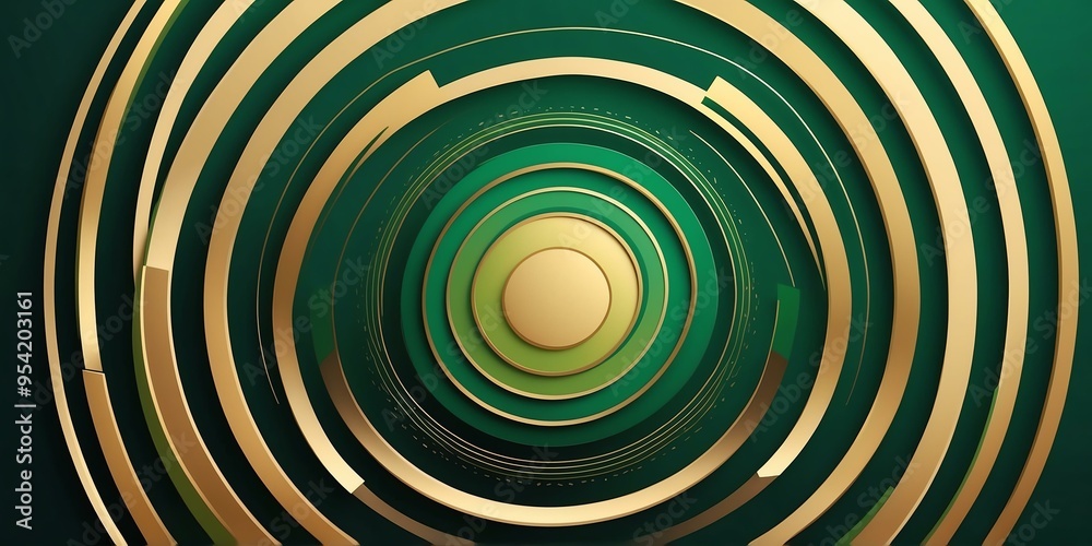 Wall mural abstract vector concentric circles with gold to green gradient background