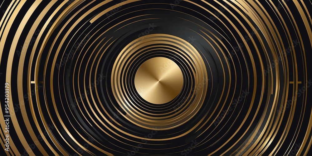 Wall mural abstract vector concentric circles with gold to black gradient background