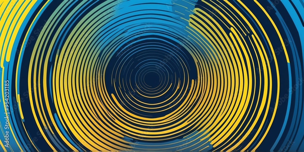 Wall mural abstract vector concentric circles with blue to yellow gradient background