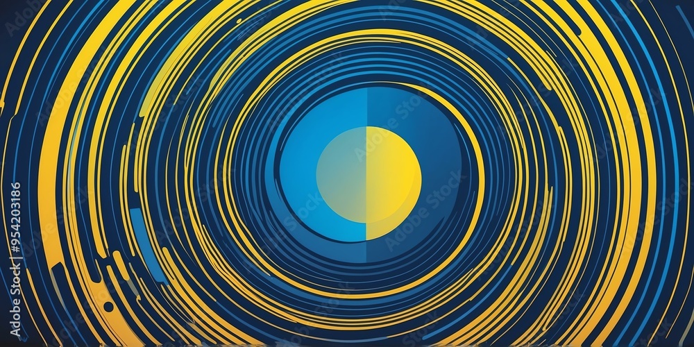 Wall mural abstract vector concentric circles with blue to yellow gradient background