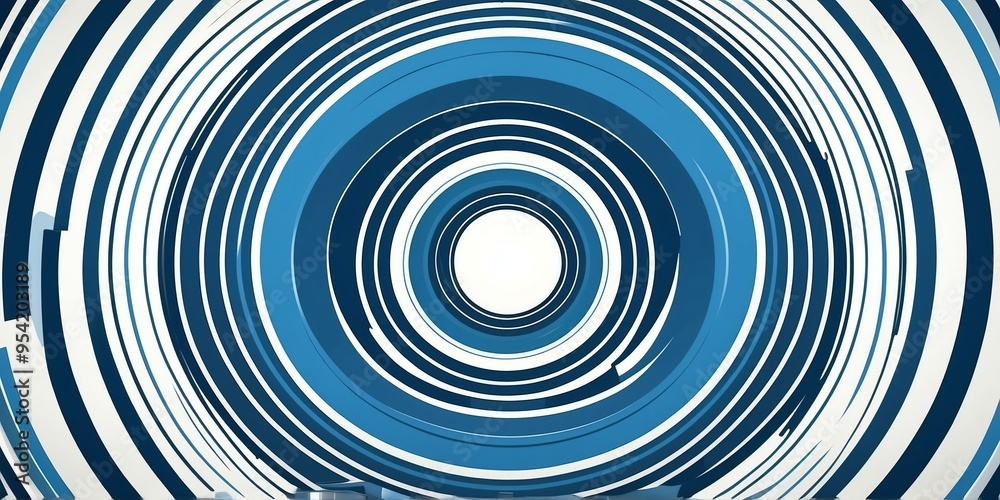 Wall mural abstract vector concentric circles with blue to white gradient background