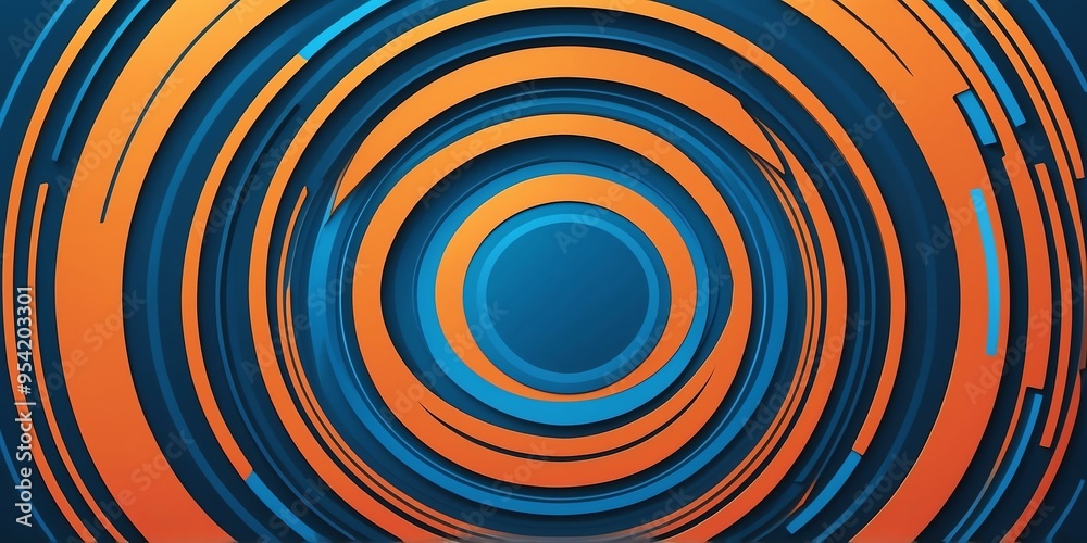 Wall mural abstract vector concentric circles with blue to orange gradient background