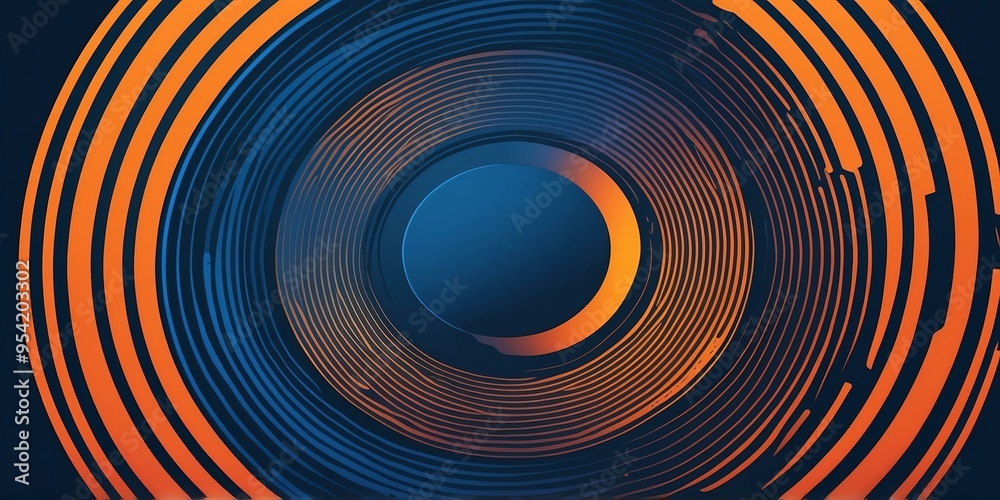Wall mural abstract vector concentric circles with blue to orange gradient background
