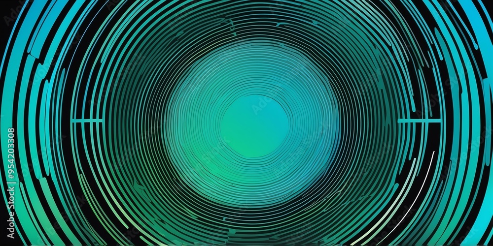 Wall mural abstract vector concentric circles with blue to green gradient background