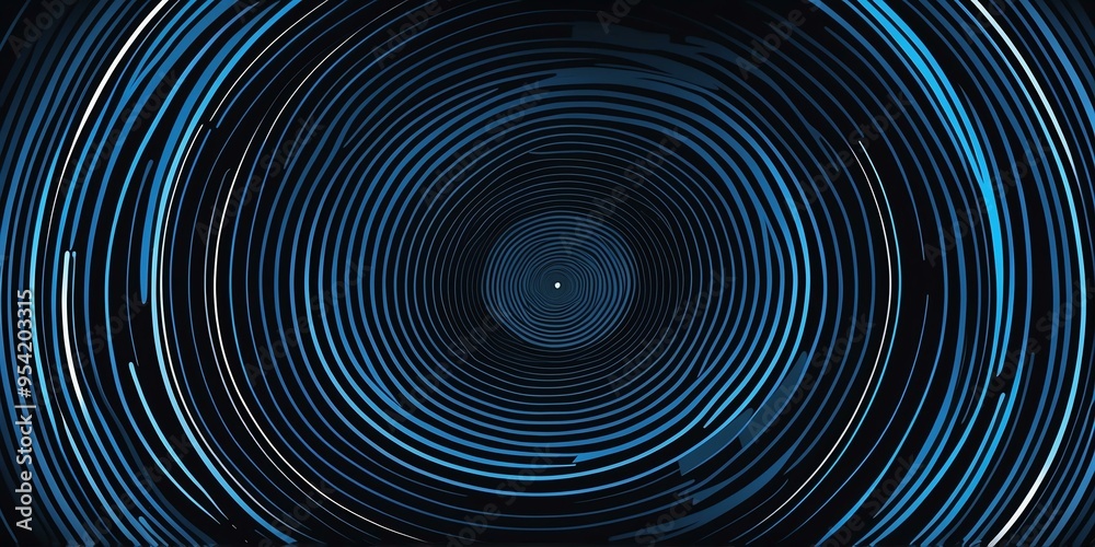 Wall mural abstract vector concentric circles with blue to black gradient background