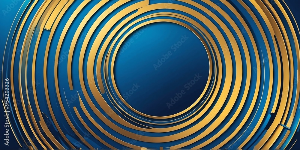 Wall mural abstract vector concentric circles with blue to gold gradient background