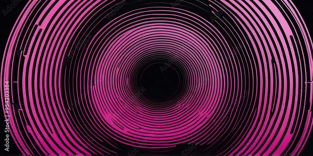 Wall mural abstract vector concentric circles with black to pink gradient background