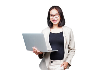 Asian Businesswoman with laptop isolated transparent