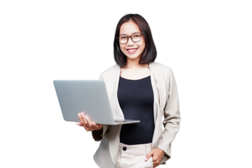 Asian Businesswoman with laptop isolated transparent