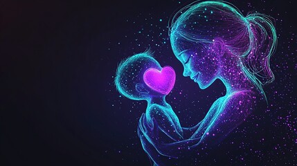 Naklejka premium Mother and Child in a Cosmic Embrace