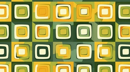 A colorful geometric pattern featuring squares in shades of green and yellow.