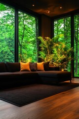 Fototapeta premium A living room with a smart energy management system that adapts lighting and temperature for comfort and sustainability