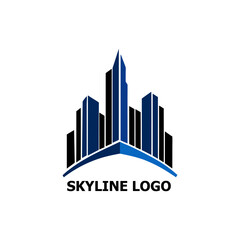 Fototapeta premium Modern Abstract City Skyline Logo Design with Geometric Elements and Gradient Overlays in Cool Tones